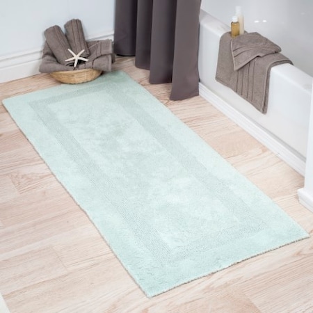 Hastings Home 100-percent Cotton Bathmat 24x60 Long Bathroom Runner, Reversible, Soft, Absorbent, Rug, Seafoam 133262XMQ